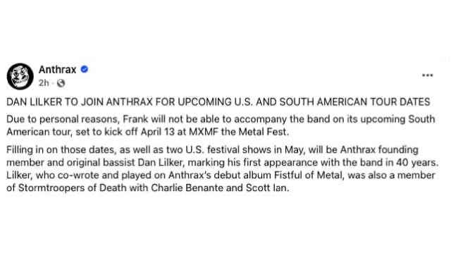 Anthrax Reuniting With Dan Lilker For Upcoming Live Dates