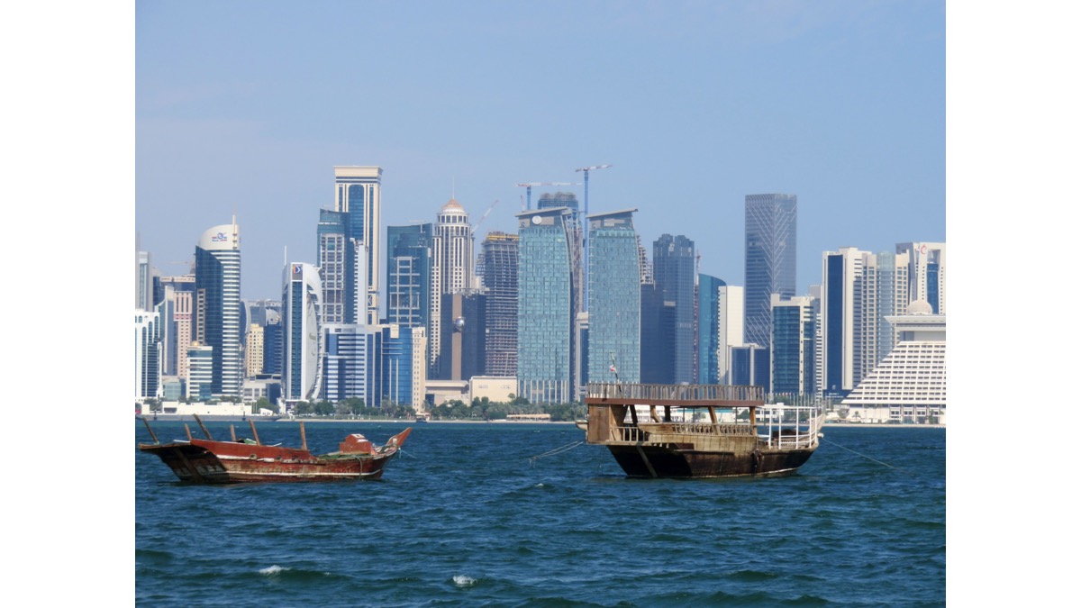 Doha skyline with dhows