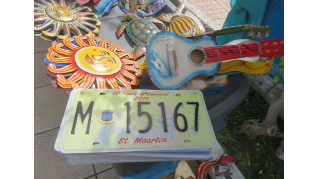 Souvenirs of St. Maarten include real license plates